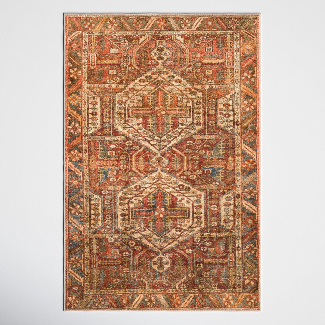 Mags Machine Washable Oriental Brick Red Rug