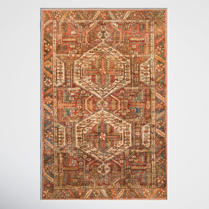 Mags Machine Washable Oriental Brick Red Rug