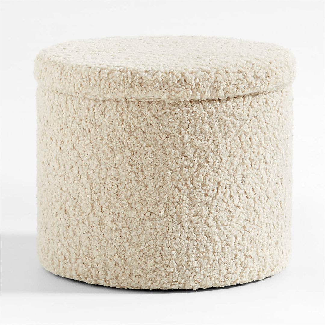 Dot Cream White Sherpa Kids Storage Ottoman and Stool