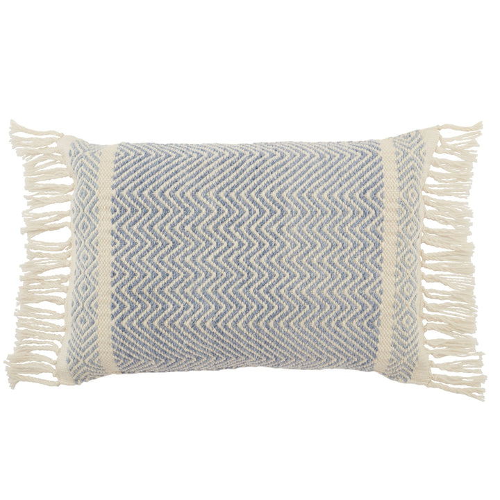 Iker Indoor Outdoor Light Blue Ivory Pillow With Insert-24"x16"