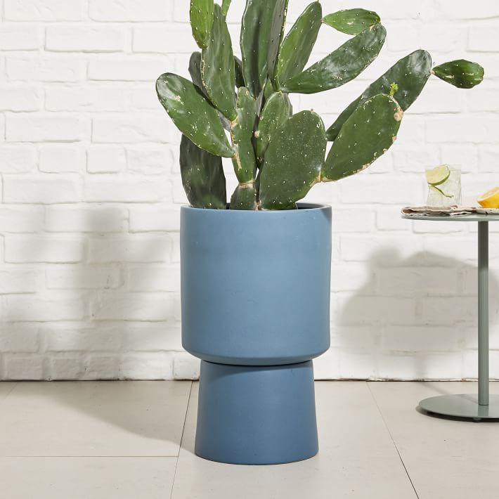 Bishop Indoor Outdoor Pedestal Planters Tall Marina Blue