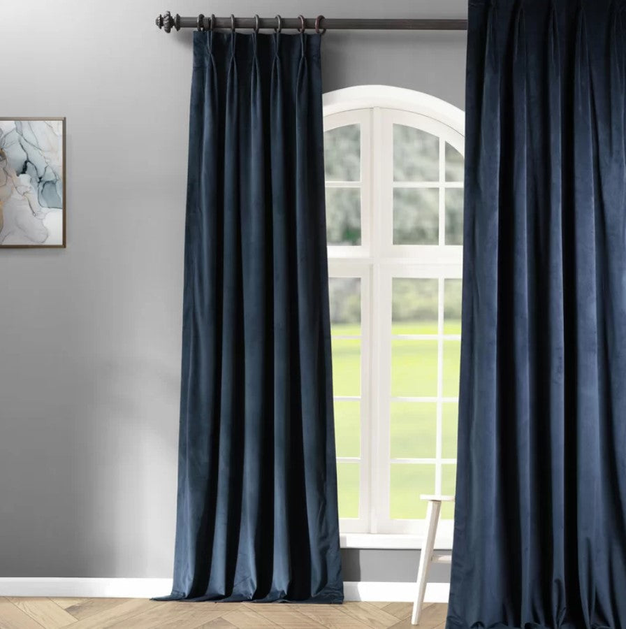 Balone French Pleat Signature Velvet Curtains_Midnight Blue