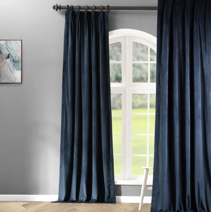 Balone French Pleat Signature Velvet Curtains_Midnight Blue