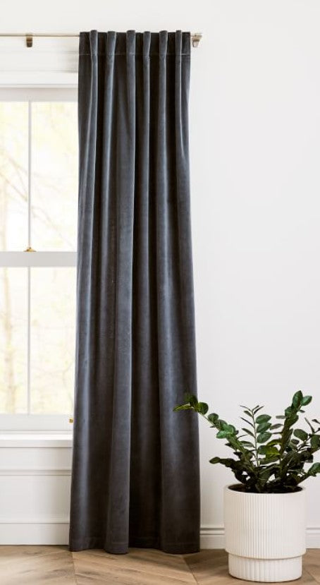 Cotton Velvet Curtain Stormy Blue