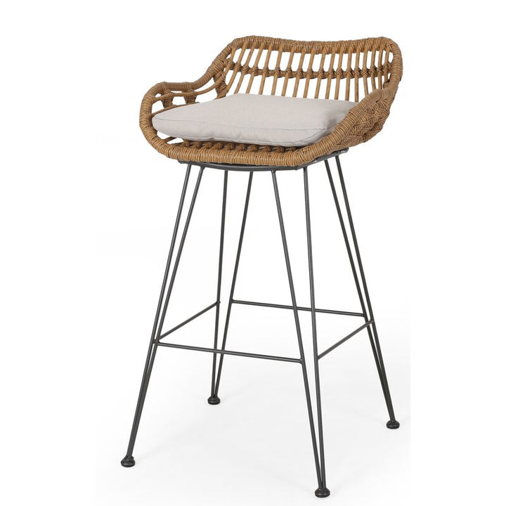 Endicott Lucrezia Wicker Patio Bar Stool with Cushion Set of 2