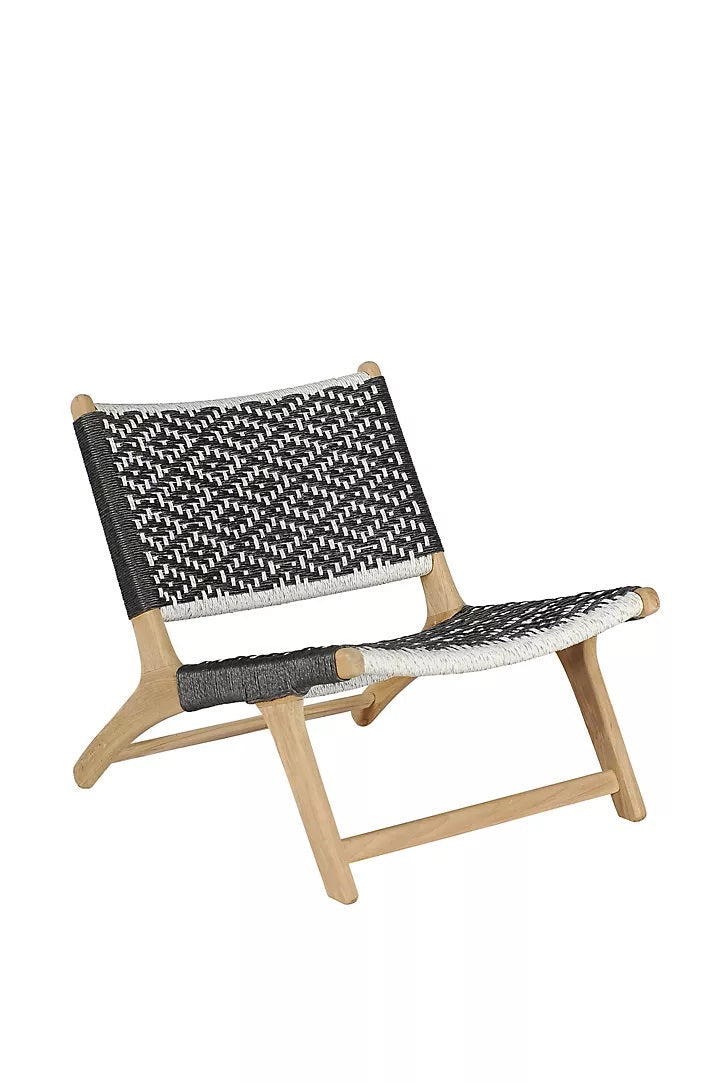 Havana Wicker Teak Armless Chair Black and White Diamond