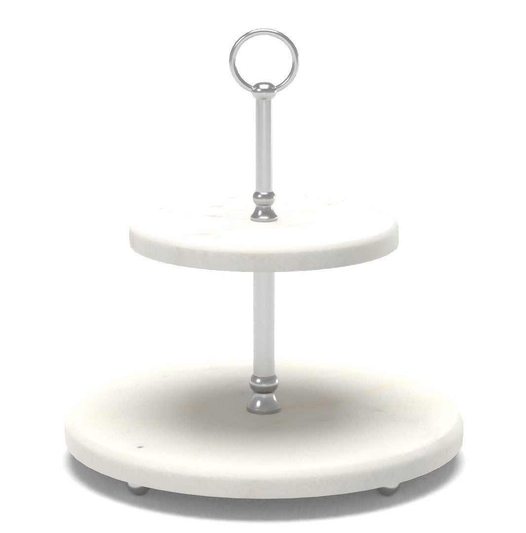 White Marble Pewter Tiered Stand