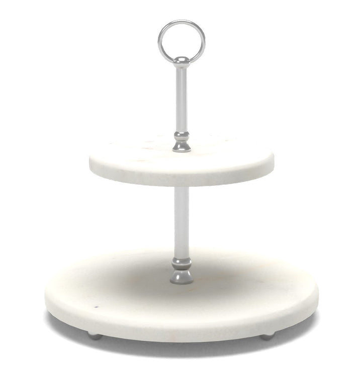 White Marble Pewter Tiered Stand