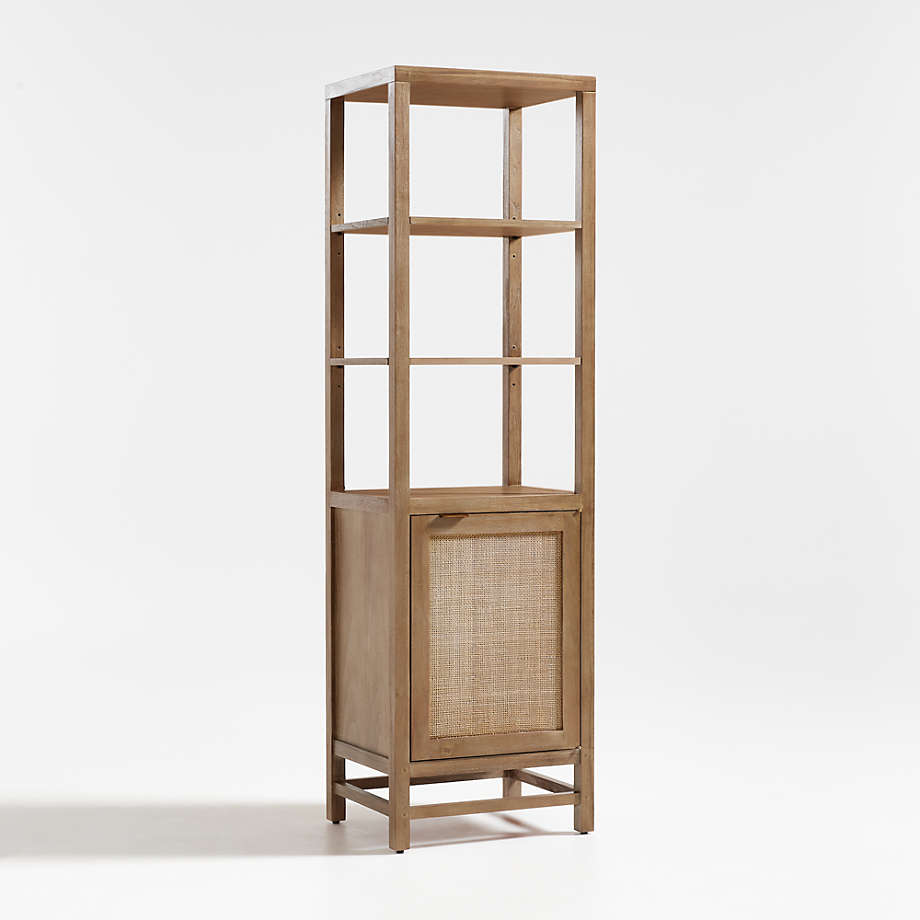 Blake Light Brown Teak and Rattan Tall Storage Cabinet