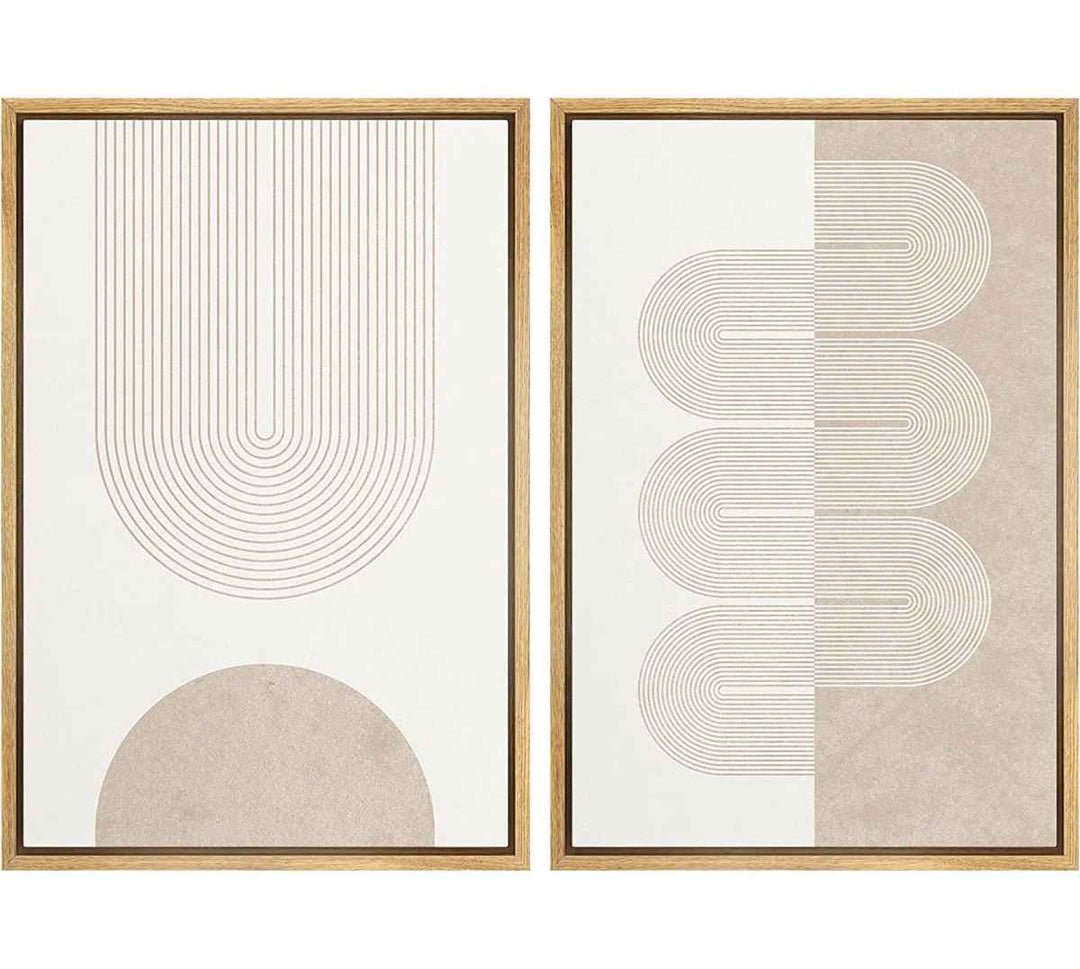 Mid Century Modern Wall Art Pastel Tan White Geometric Wave Ribbons 2