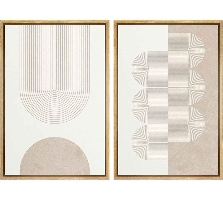 Mid Century Modern Wall Art Pastel Tan White Geometric Wave Ribbons 2