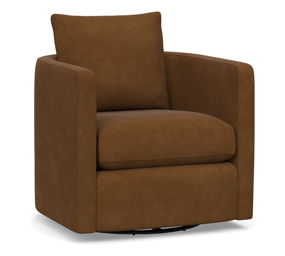 Ayden Barrel Back Leather Swivel Armchair