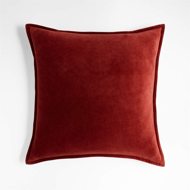Brick Washed Organic Cotton Velvet Throw Pillow with Down Alternative Insert-20"x20"