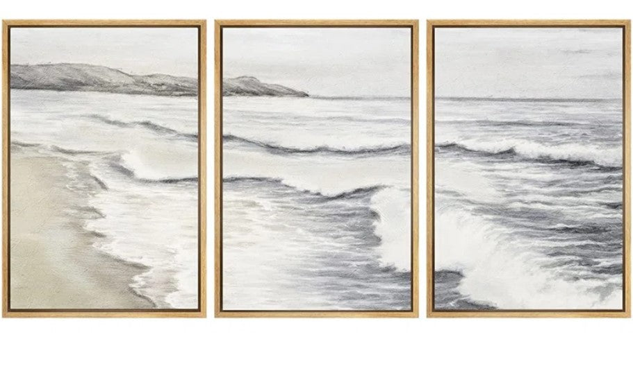 Coastal Ocean Wave Beach Shore Muted Nature Seascape Framed Wall Art