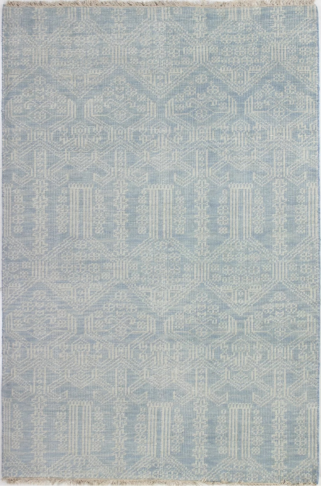 Abby Geometric Hand-Knotted Wool Area Rug in Light Blue7'6"x9'6"