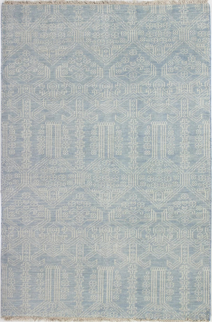 Abby Geometric Hand-Knotted Wool Area Rug in Light Blue7'6"x9'6"