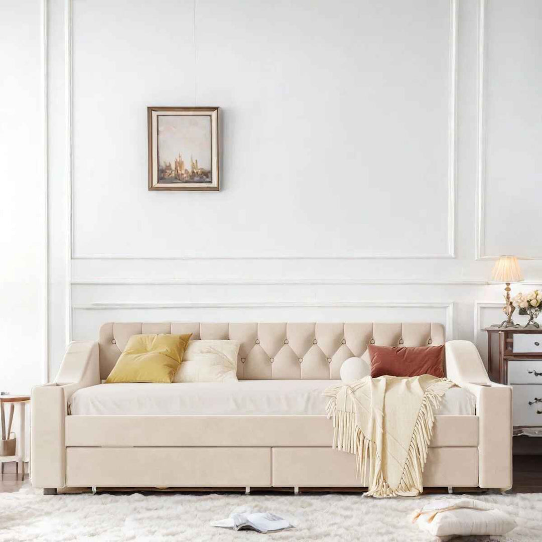 Upholstered Daybed With Storage Armrests