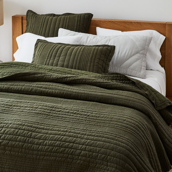 European Flax Linen Linework Quilt Queen