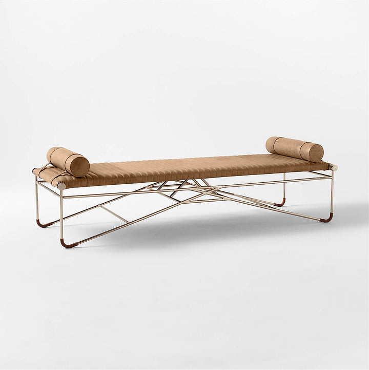 LA STRIZZA 75" SADDLE LEATHER BENCH WITH BOLSTER PILLOWS