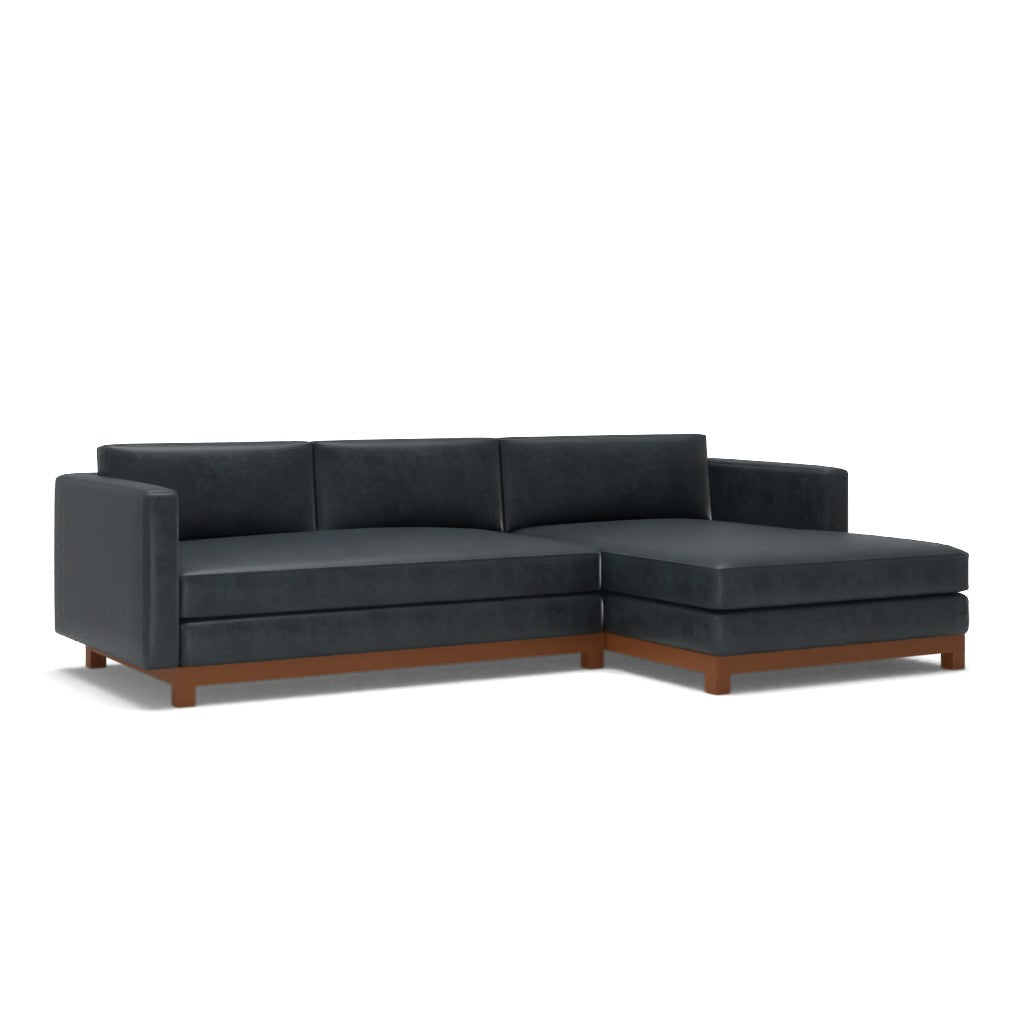 Jake Leather Sofa Chaise Sectional with Brindle Wood Base