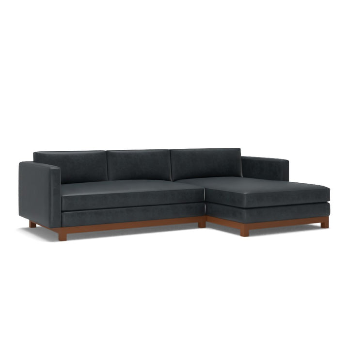 Jake Leather Sofa Chaise Sectional with Brindle Wood Base