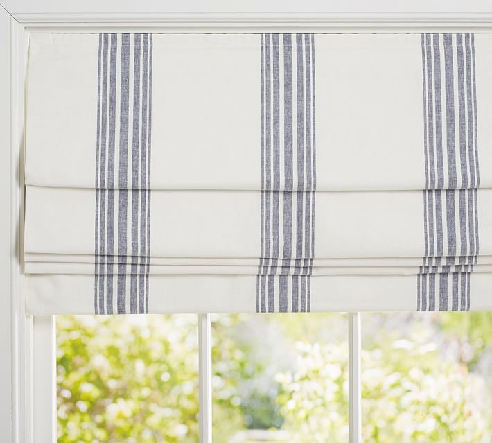 Riviera Striped Linen Cotton Cordless Roman Shade-44"x64"