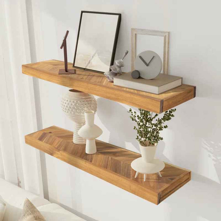 Jorgensen 2 Pieces Acacia Solid Wood Chevron Floating Shelves for Wall Decor
