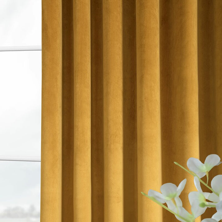 Heritage Velvet Room Darkening Rod Pocket Single Curtain Panel-96"