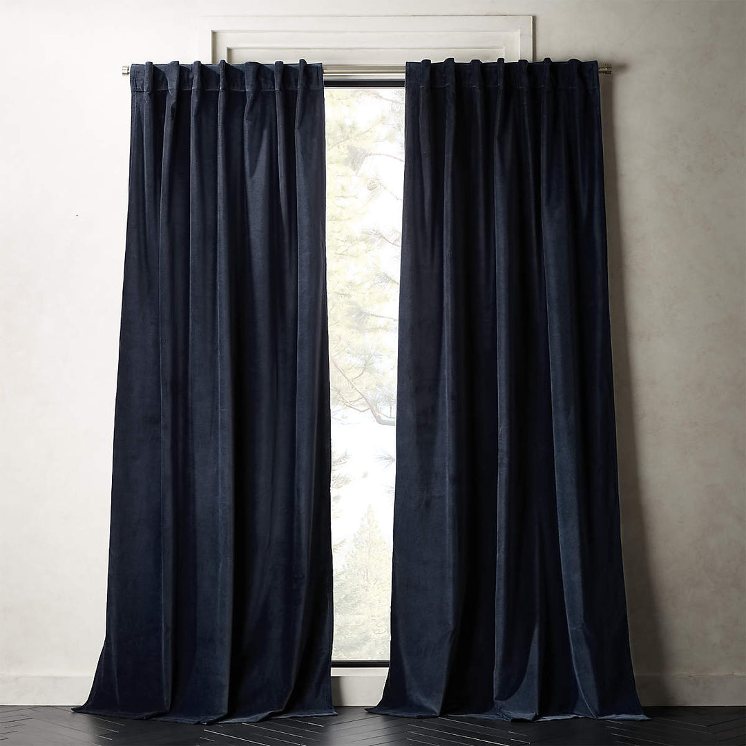 Velvet Midnight Blue Curtain Panel-48''x96''