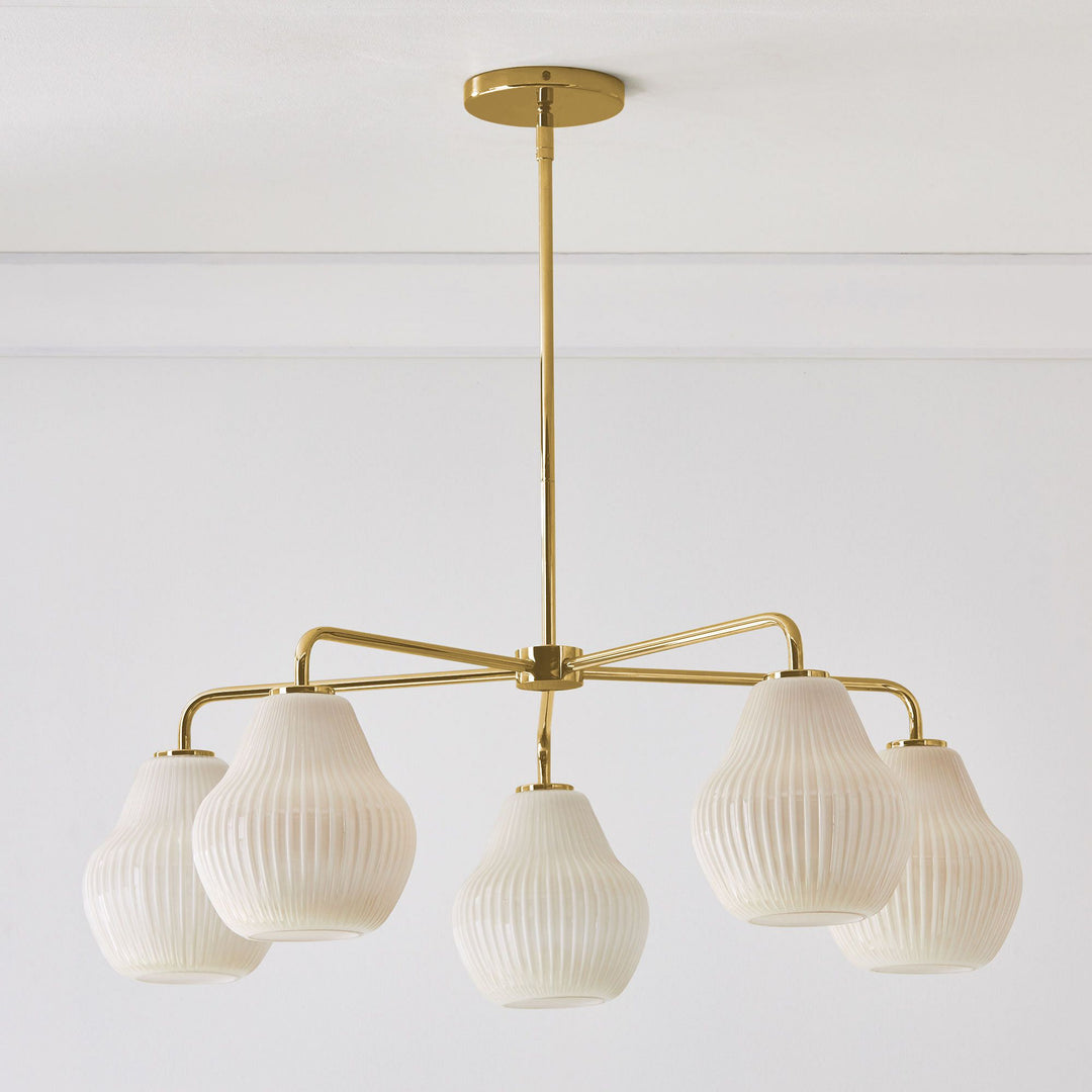 Sculptural 5 Light Ribbed Chandelier