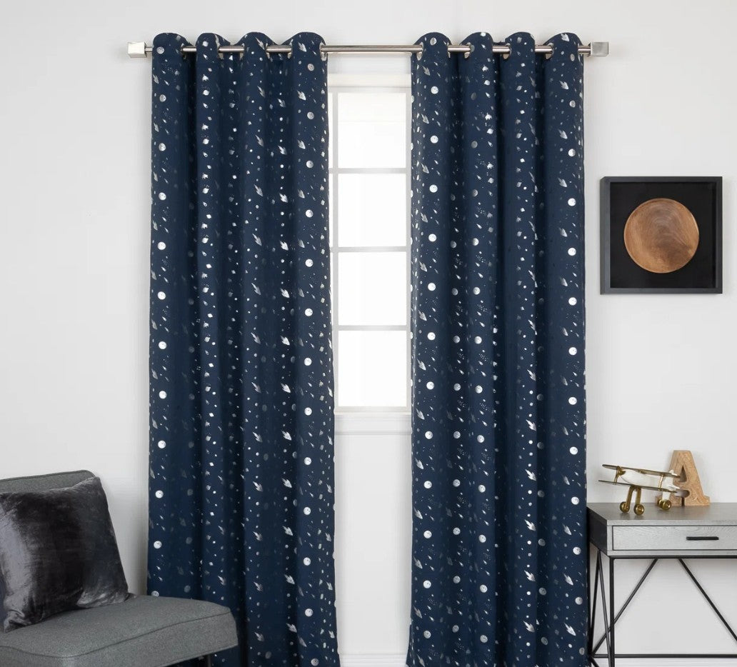 Tatyana Silver Foil Outer Space Polyester Blackout Curtain Pair (Set of 2)