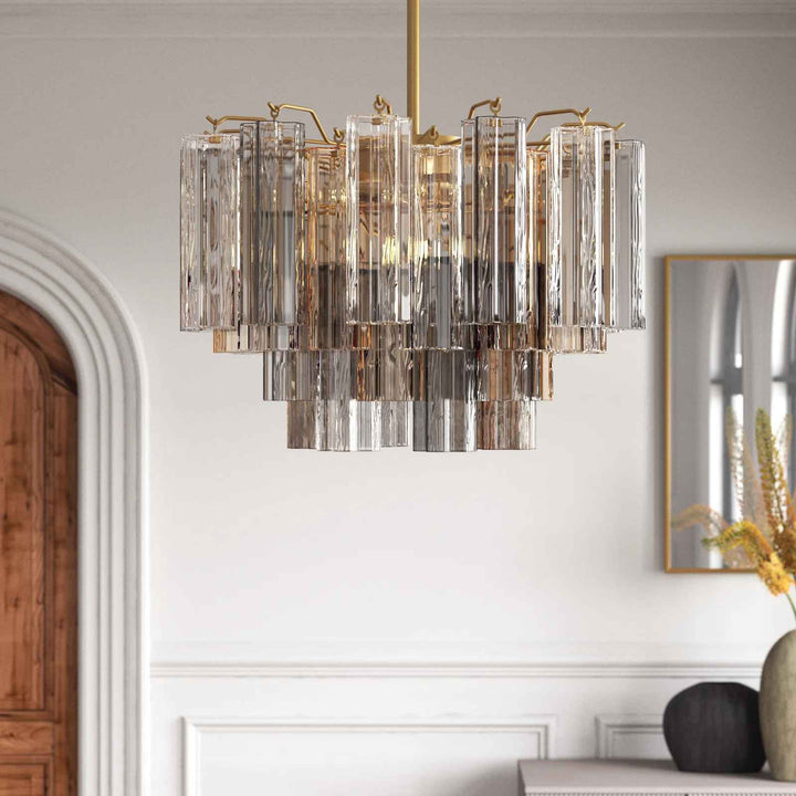 Aged Brass Arras Dimmable Tiered Chandelier