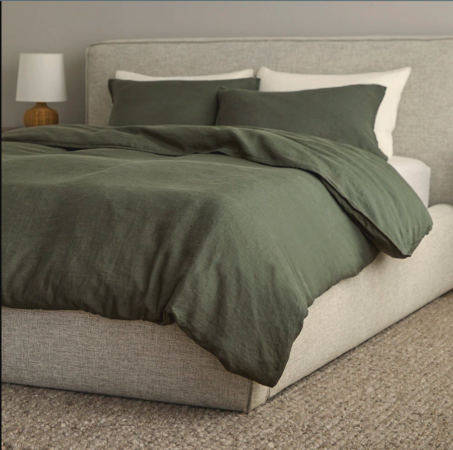 Alto Linen Green Queen Duvet Cover