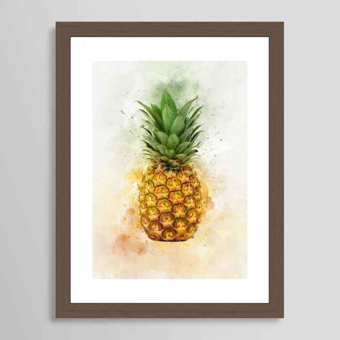 Watercolor Pineapple Art Print with Frame-18"x24"
