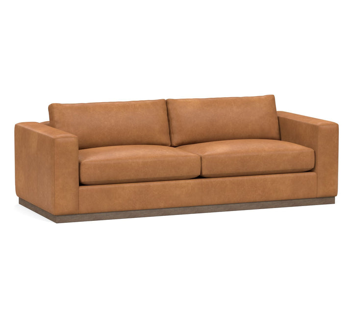 Carmel Wide Arm Leather Wood Base Sofa
