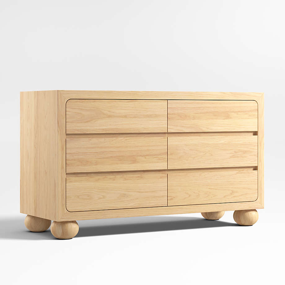 Emery Natural Oak Wood Wide 6 Drawer Kids Dresser