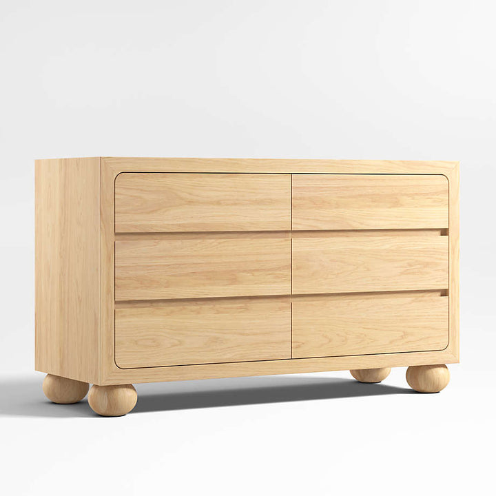 Emery Natural Oak Wood Wide 6 Drawer Kids Dresser