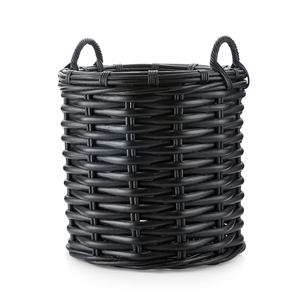 Black Rattan Woven Round Basket