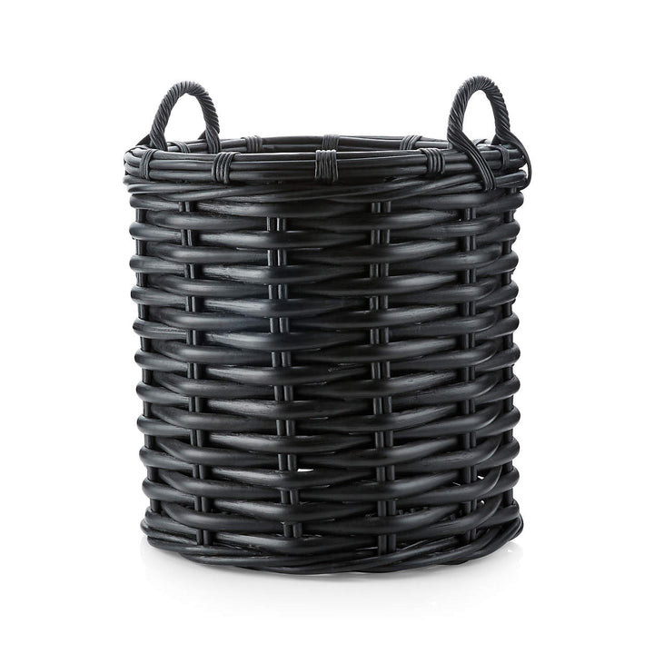 Black Rattan Woven Round Basket