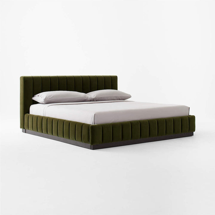 FORTE CHANNELED GREEN VELVET KING BED