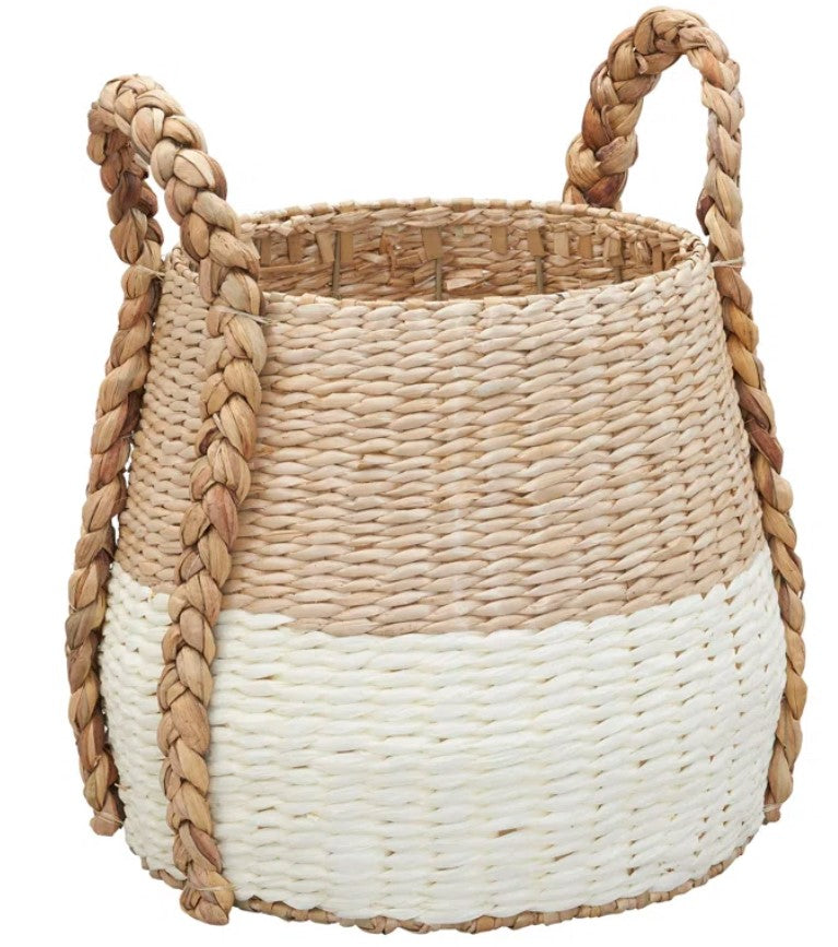 Cattail and Paper Terra Basket Two Tone Wicker Basket with Handles