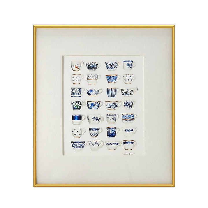 Blue and White Pattern China Teacups Wall Art With Frame