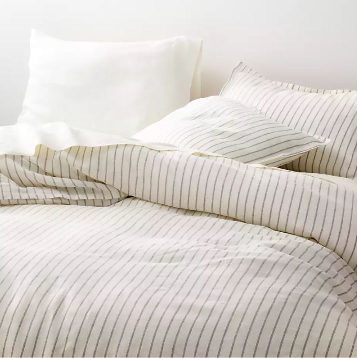 Pure Linen Pinstripe Warm White King Duvet Cover