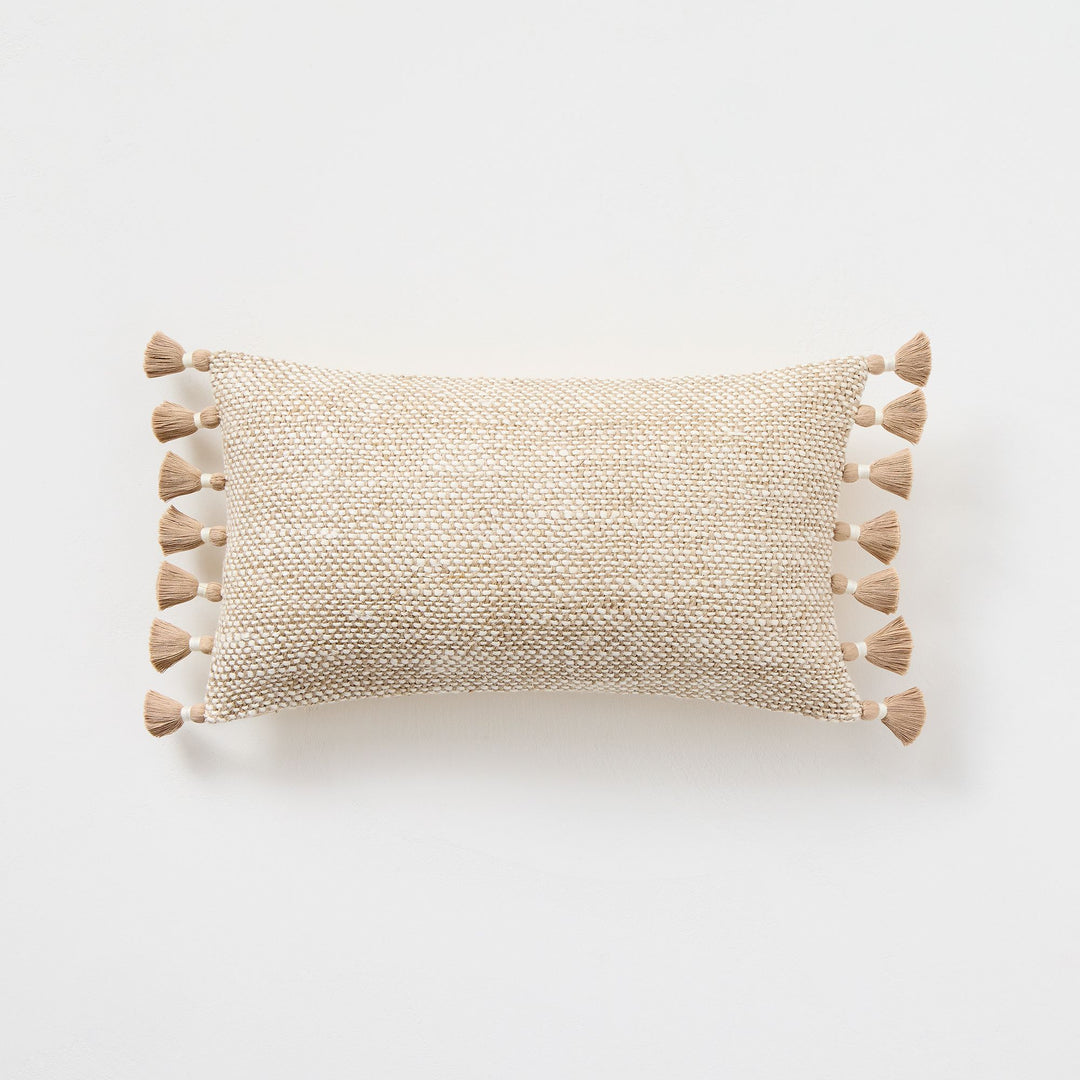 Two-Tone Chunky Linen Tassels Pillow Cover