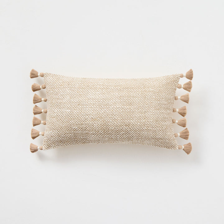 Two-Tone Chunky Linen Tassels Pillow Cover