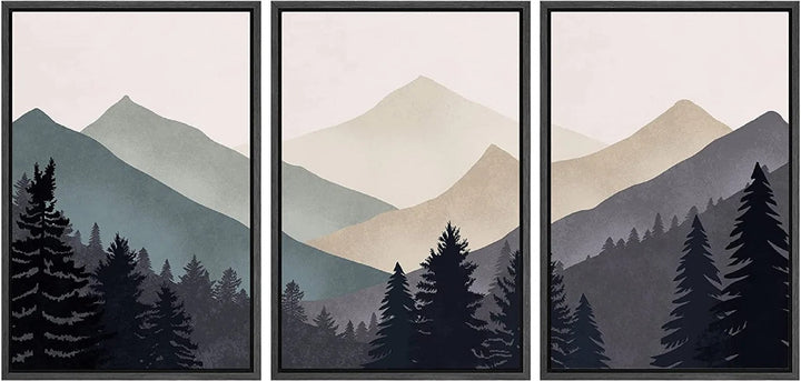 Blue Gray Duotone Mountain Forest Abstract 36X72