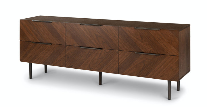 Nera Walnut 6 Drawer Low Double Dresser