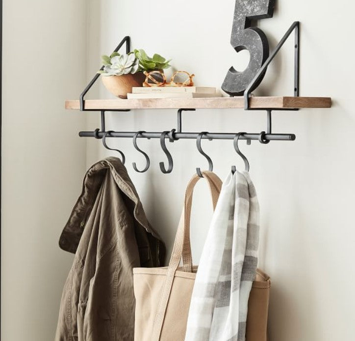 Lucy Mango Wood Shelf With Hooks