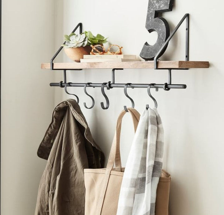 Lucy Mango Wood Shelf With Hooks