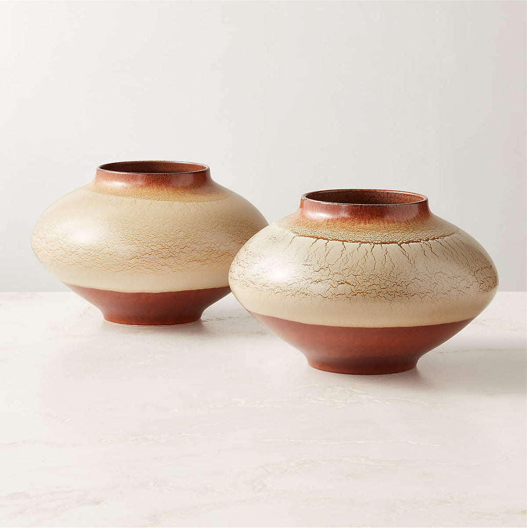 Osimo Round Warm Brown And White Ceramic Vase